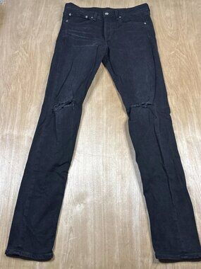 Rag & Bone Fit 1 Extra Slim Mens Black Distressed Button Fly Jeans Size 31